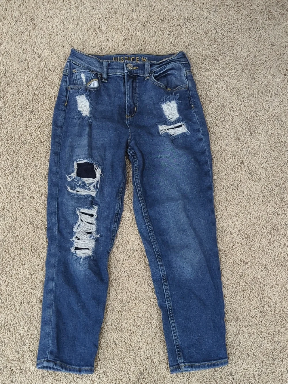 Justice Distressed Medium Blue Boyfriend Jeans